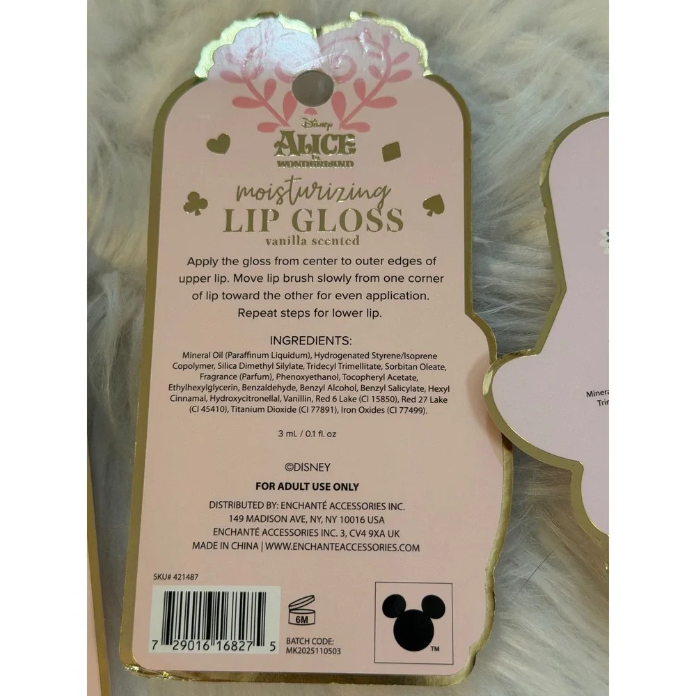 Disney Alice in Wonderland Lip Gloss Set Queen of Hearts Cheshire Cat 3pc NEW
